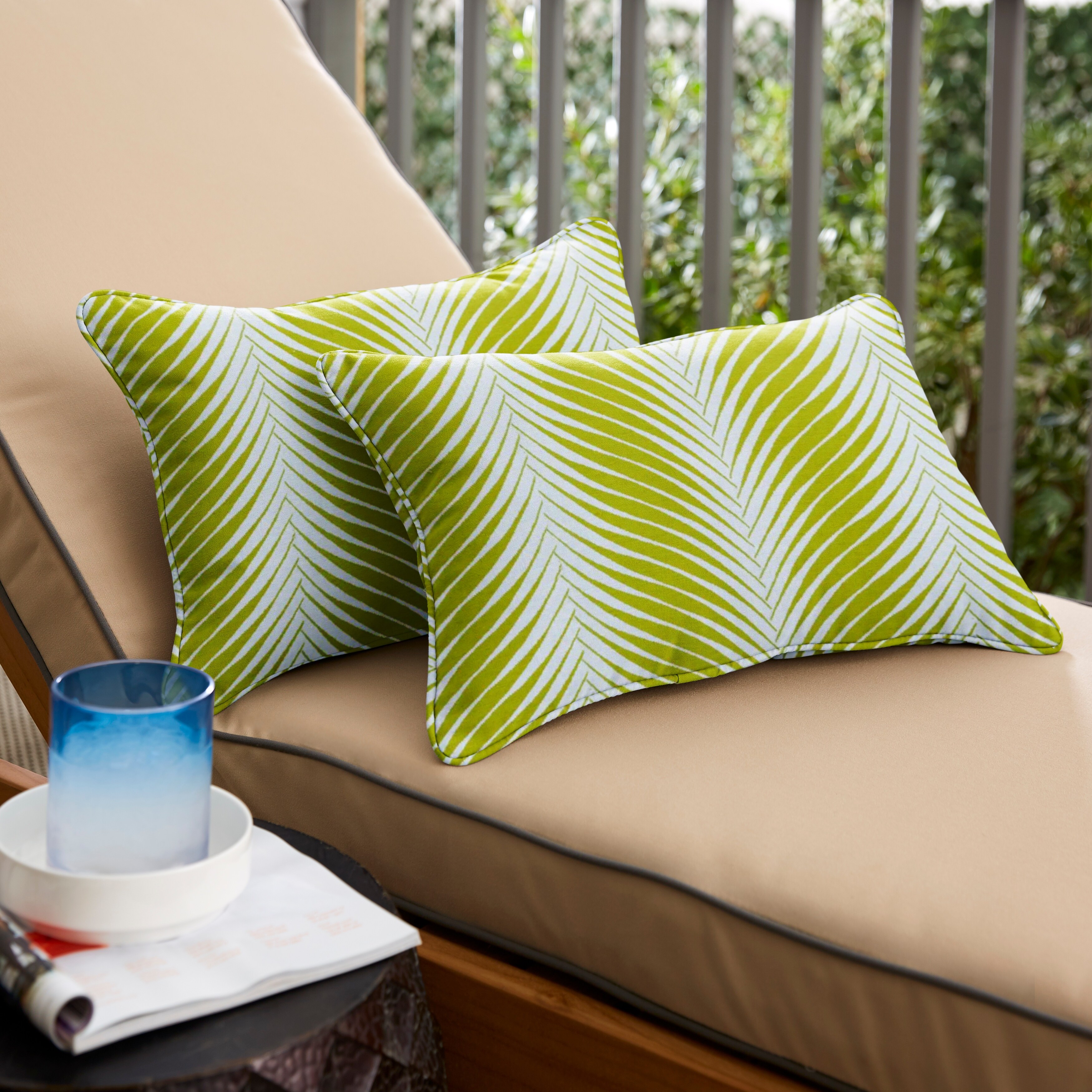Sorra Home Sunbrella Leaf Pattern Indoor Outdoor Corded Lumbar Pillows Set of 2 On Sale Bed Bath Beyond 38400955